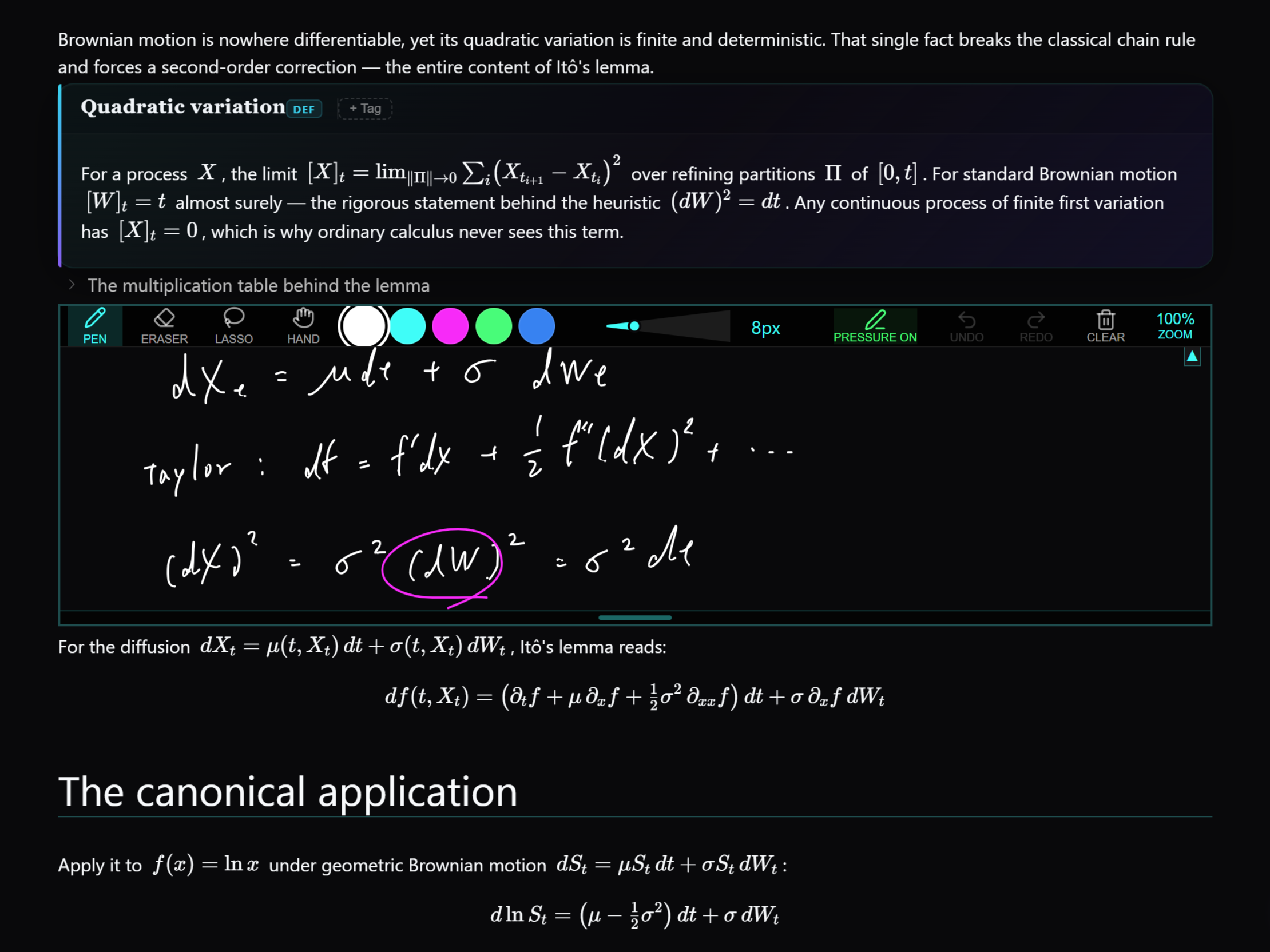 A handwritten formula being converted into a KaTeX math block